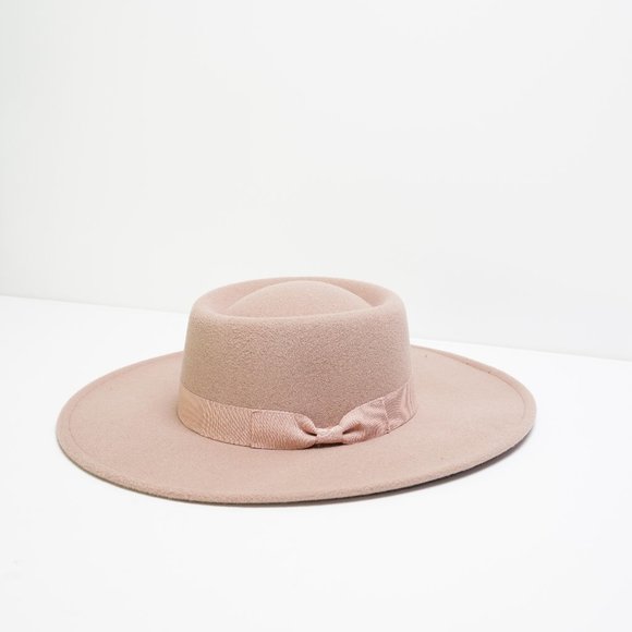 Nude Boater Hat with Gross Grain Ribbon